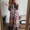 Women's Pink Western Leopard Printed 3/4 Sleeve Buttoned Front Tiered Maxi Dress - Image 6