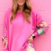 Women's Sachet Pink Mixed Print Patch Drop Shoulder Pullover Top for Casual Style - Image 3