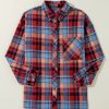 Women's Red Plus Size Plaid Print Buttoned Shirt - Image 6