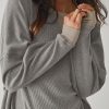 Women's Gray Waffle Knit Thermal Pullover Oversized Sweatshirt - Image 6