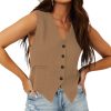 Women's Chestnut Solid Color V Neck Suit Vest - Image 16