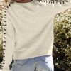 Women's Modern White Contrast Stitch Detail Ribbed Trim Crew Neck Sweater - Image 2