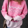 Women's Pink Aztec Geometric Drop Shoulder Casual Sweater - Image 6