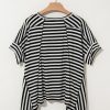 Women's Black Stripe Batwing Sleeve Oversized Crewneck Top - Trendy Casual Wear - Image 7