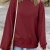 Women's Burgundy Plain Drop Shoulder Crewneck Pullover Sweatshirt - Cozy Casual Style - Image 2