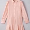 Women's Delicacy Solid Color Flounce Hem Buttoned Turn Down Collar Dress - Image 3
