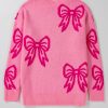 Women's Pink Bow Pattern Drop Shoulder Loose Fit Sweater - Cozy Winter Knit - Image 7