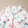 Women's White Christmas Print Lapel Sleep Shirt and Pants Set - Image 16
