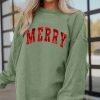Women's Grass Green MERRY Letter Printed Corded Baggy Sweatshirt for Christmas - Image 2