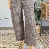 Women's Khaki Leopard Printed Wide Leg Jeans with Drawstring Waist and Pockets - Image 5