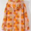 Women's Orange Checkered Sherpa Hooded Jacket - Image 6