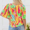 Women's Multicolour Abstract Print Pleated Half Sleeve Blouse with Keyhole Back - Image 2