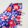 Chic Blue Floral Print Ruffled V Neck High Waist One Piece Swimwear for Women - Image 15