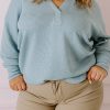 Plus Size Blue Textured V Neck Drop Shoulder Top - Image 11