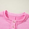 Women's Sachet Pink Loose Fit Solid Color Buttoned Neckline Sweatshirt - Image 7