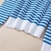 Women's Sky Blue Stripe Zip-Up Collar Drop Shoulder Sweater - Image 10