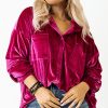 Plus Size Women's Bright Pink Velvet Chest Pocket Drop Shoulder Shirt - Image 8