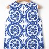 Women's Blue Vintage Print Pintuck Crew Neck Tank Top - Bohemian Style - Image 9