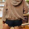 Women's Chestnut Corduroy Half Zipper Hoodie with Kangaroo Pocket - Image 2