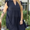 Elegant Navy Blue Plus Size Dress with Collared V Neck and Flutter Sleeves - Image 5