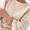 Women's Oatmeal Floral Jacquard Ruffled 3/4 Sleeve Blouse - Image 2