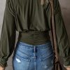 Women's Moss Green Ruched Wrap V Neck Long Sleeve Bodysuit - Image 2