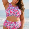 Rose Plus Size Floral Print Twisted High Waist Bikini Set for Women - Image 8