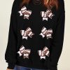 Women's Black Rugby Football Bowknot Patched Crew Neck Sweatshirt - Image 4