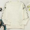 Women's Modern White Contrast Stitch Detail Ribbed Trim Crew Neck Sweater - Image 8