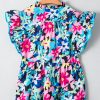Plus Size Women's Blue Floral Flutter Sleeve Blouse with Tied Notched Neck - Image 8
