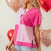 Women's Pink Two Tone Half Button Collared T-Shirt - Casual Elegance - Image 5