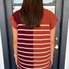 Women's Brown Stripe Color Block Quarter Zip Collar Short Sleeve Sweater Dress - Image 2