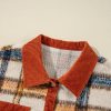 Plus Size Women's Brown Stripe Plaid Print Collared Button Up Jacket - Image 12