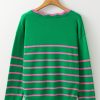 Women's Green Stripe Colorblock Cardigan with Cute Bow Detail - Image 6