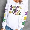 Women's White Sequin 'Queen of Party' Graphic Pullover Sweatshirt with Star Sleeves - Image 7