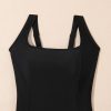 Elegant Women's Black Solid Criss Cross Backless Square Neck One Piece Swimsuit - Image 29