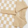 Women's Apricot Checkered Buttoned Collar V Neck Drop Shoulder Sweater - Image 11