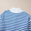 Women's Sky Blue Stripe Zip-Up Collar Drop Shoulder Sweater - Image 7