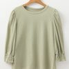 Women's Laurel Green Textured Half Sleeve Blouse - Stylish Round Neck Top for Daily Wear - Image 3