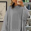 Women's Gray Waffle Knit Bishop Sleeve Oversized Top - Chic and Cozy - Image 6