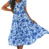 Women's Sky Blue Floral Print Tiered Frilled Trim Flutter Sleeve Maxi Dress - Image 16