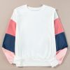 Women's White French Terry Color Block Long Sleeve Top - Casual and Stylish - Image 3