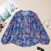 Women's Blue Floral Print Batwing Sleeve Buttoned Loose Fit Shirt for Casual & Semi-Formal Wear - Image 7