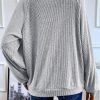 Women's Light Grey Color Contrast Ribbed Long Sleeve Top - Casual and Comfortable - Image 2