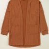 Women's Chestnut Textured Knit Side Pocket Open Front Cardigan - Image 8