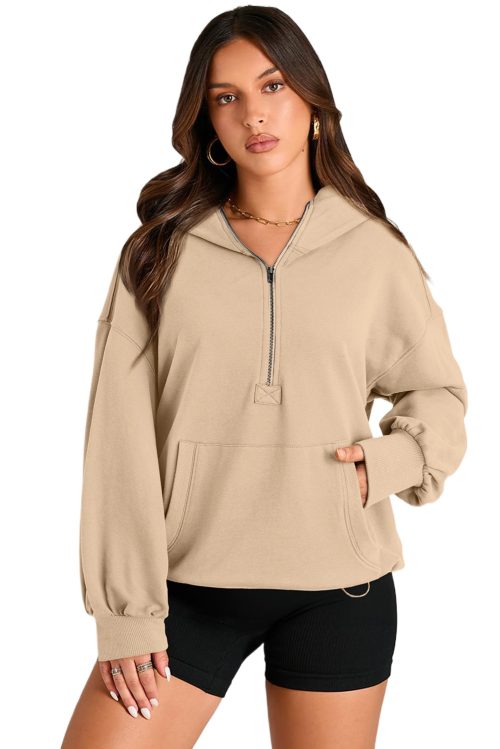 Women's Parchment Solid Oversized Hoodie with Kangaroo Pocket