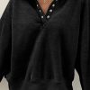 Women's Black Oversized Sweatshirt with Snap Buttons and Balloon Sleeves - Image 3