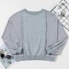 Women's Light Grey Waffle Patchwork Long Sleeve Pullover Top - Image 10