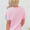 Stylish Women's Pink Color Block Patchwork Crewneck T-Shirt - Image 2