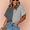 Women's Black Stripe Two Tone Colorblock V Neck T-Shirt - Chic and Casual Style - Image 3